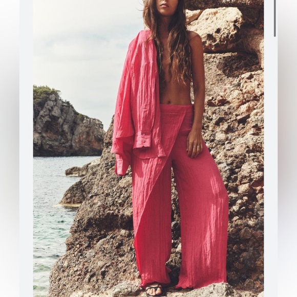 New! Zara creased effect wrap trousers Wide Leg Pants nwt 31010 - Picture 3 of 15